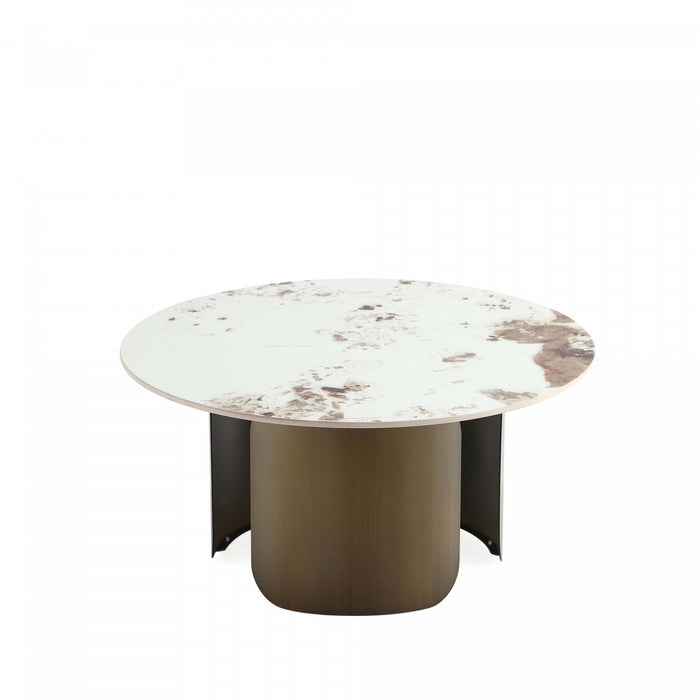 Table basse Monica Modern Glam avec plateau en pierre frittee, finition bronze
