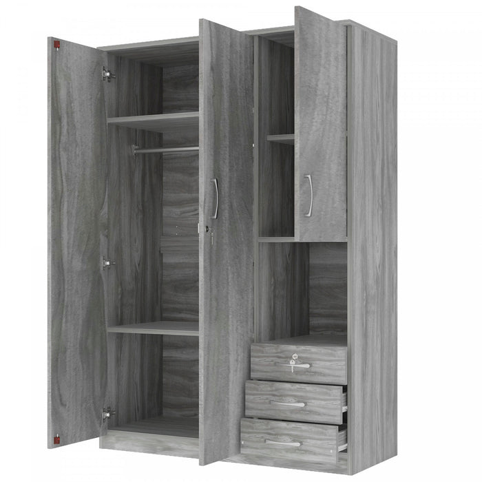 Armoire De Rangement Lydia En Bois De 47,2\" Avec 2 Portes, Etageres Et 3 Tiroirs, Grise