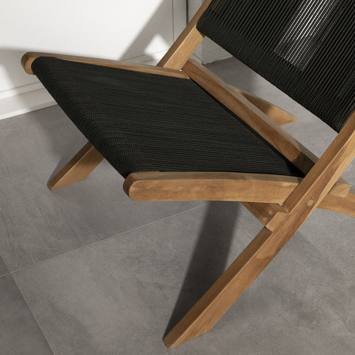 Fauteuil de détente Agave en bois et en corde - noir et naturel