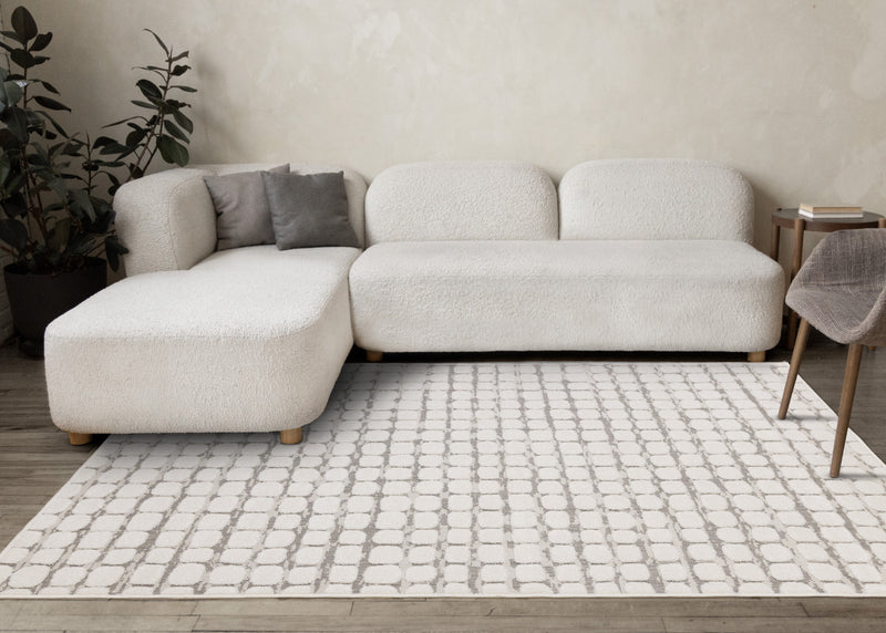 Tapis Oslo White a grands galets, 6'7\" x 9'6\"