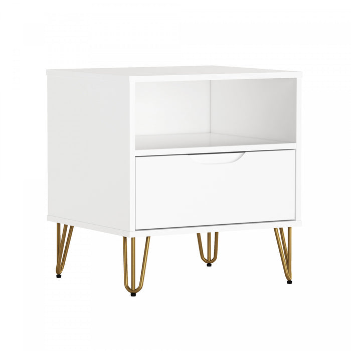 Table de nuit Avira style milieu du siecle moderne 20\" en blanc (1 tiroir)