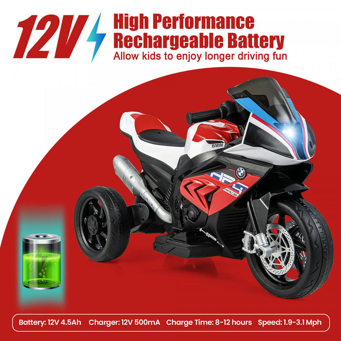 Costway 12v Enfants Rouler Sur Moto Bmw 3 Roues Electriques Sous Licence Jouet W / Lumiere Et Musique Rouge