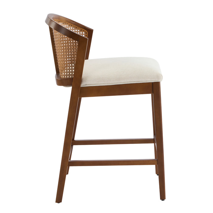 Tatti – Lot de 4 tabourets de comptoir en bois d’hevea avec dossier en cannage, finition noyer