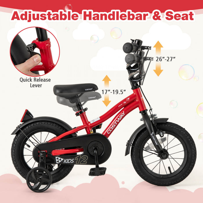 Costway 12\" Velo Pour Enfants De 3 A 4 Ans Garcons Et Filles Avec Reflecteurs Reglables De Frein A Main De Siege Rouge