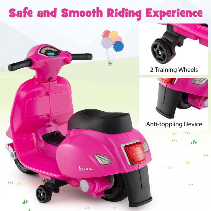 Costway Enfants Rouler Sur Moto Avec Roues D'entrainement Phare Corne 6v Batterie Rose