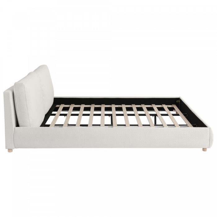 Lit Ava Rembourre en Tissu Boucle, Taille King - Beige Clair