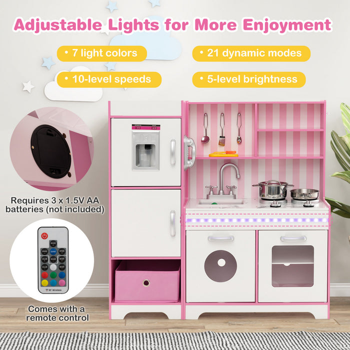 Jouet En Bois Costway Kids Kitchen Playset Avec Lumieres Led Reglables Et Machine A Laver