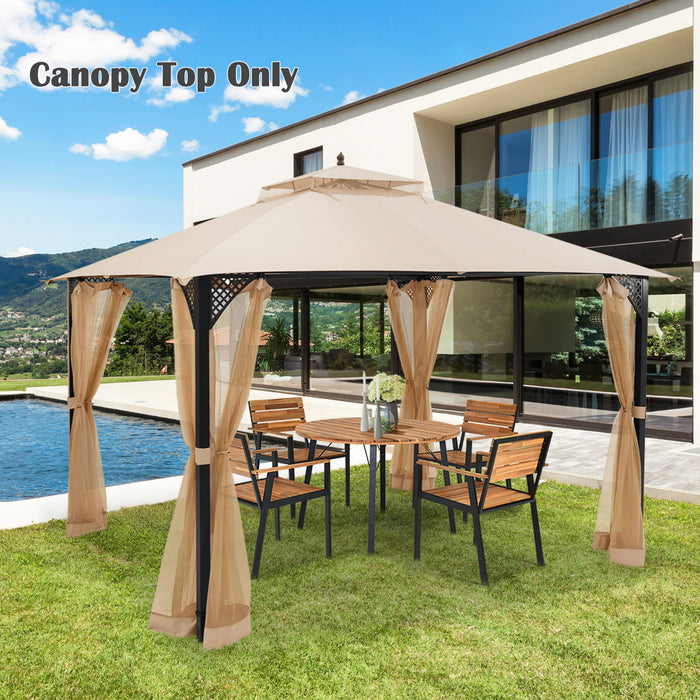 10’ X 12’ Patio Gazebo De Remplacement Couvercle Superieur A 2 Niveaux Canopy Cpai-84 Outdoor Beige