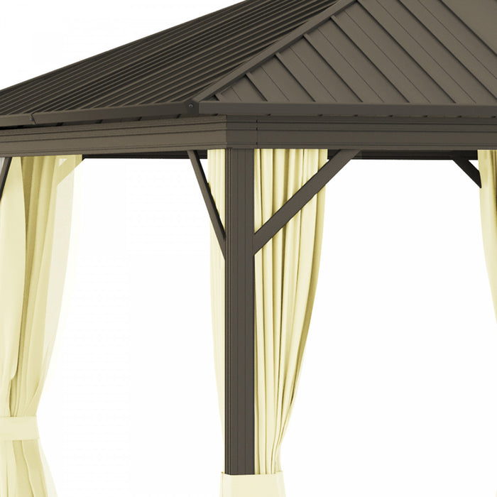 Outsunny 10' X 12' Tonnelle D'exterieur A Toit Rigide Gazebo Avec Cadre En Aluminium Parois Laterales Et Moustiquaires Zippees Espace Interieur Spacieux Creme