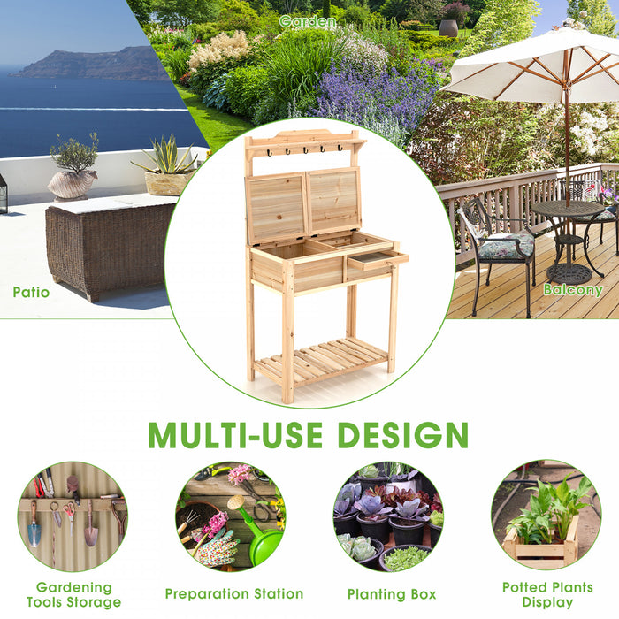 Station De Travail En Bois De Table En Bois De Jardin En Plein Air Costway W/metal Top Open Shelf