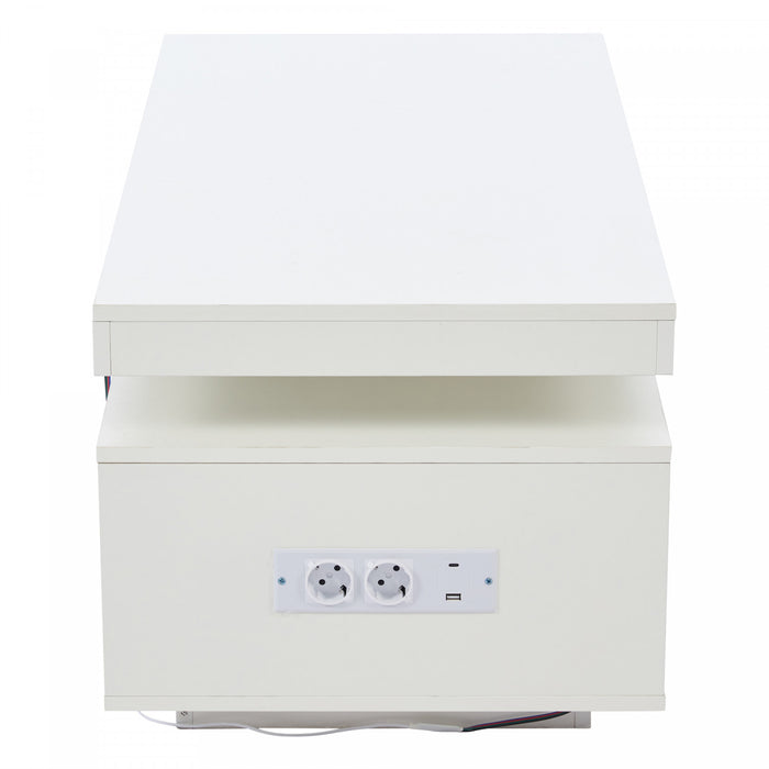 Lumina Table Basse Haute Brillance 39.3 po avec Lumieres LED, Port USB et Portes Transparentes, Blanc