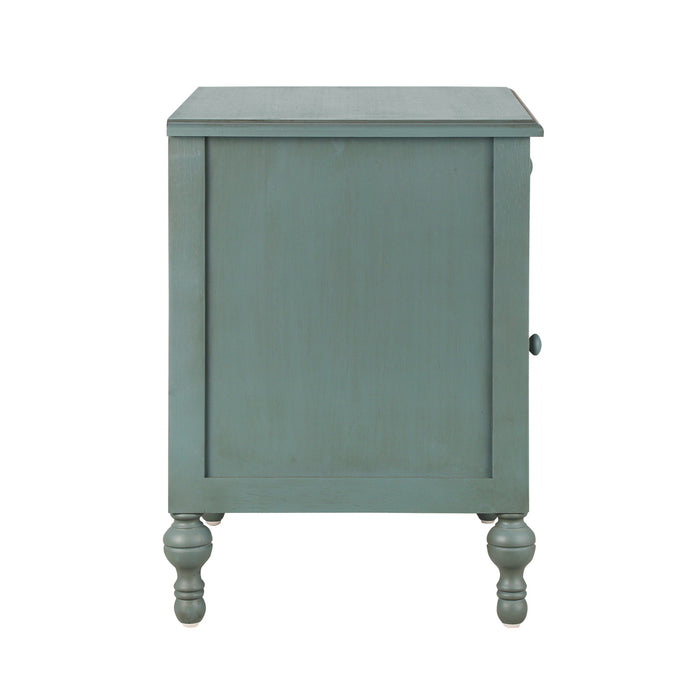 Amelia Table de Nuit Vintage de 24\" avec Tiroir Sculpte et Cabinet, Bleu