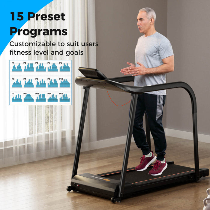 Tapis Roulant A Pied Costway 2.5 Hp Avec Longues Barres De Main Pour Personnes Agees Capteurs D'impulsion Affichage Led