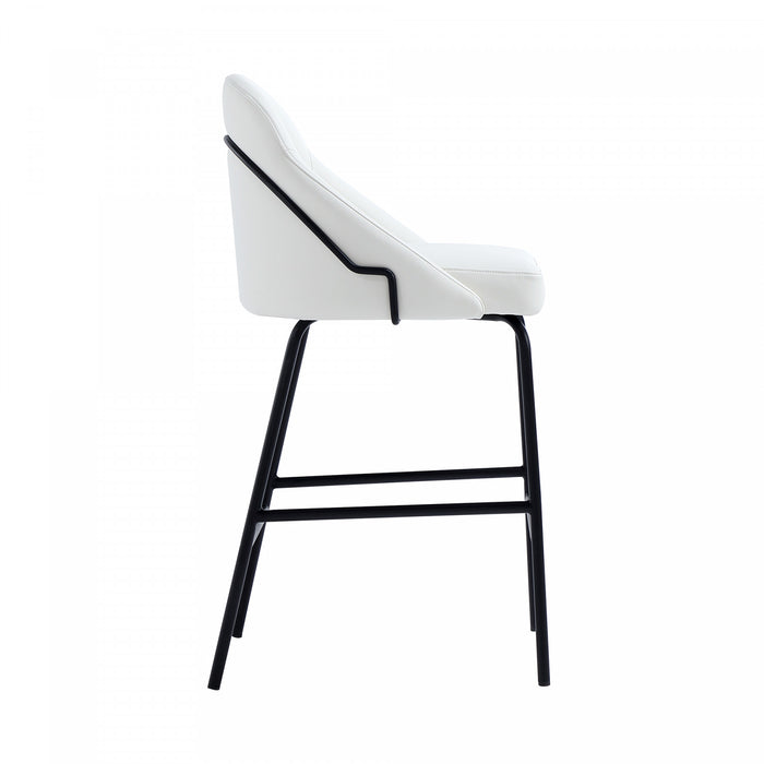 Tabouret de comptoir moderne en metal Gracie, rembourre, blanc et noir