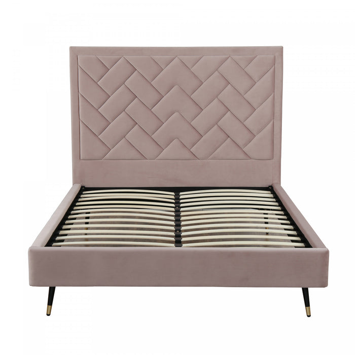Lit Queen Moderne Rembourre en Velours Crosby, Coloris Blush