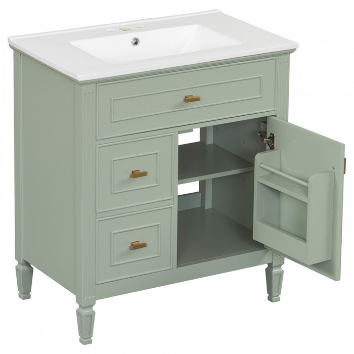 Olivia Meuble-lavabo de 30\" avec vasque en ceramique et bois caoutchouc massif, Vert