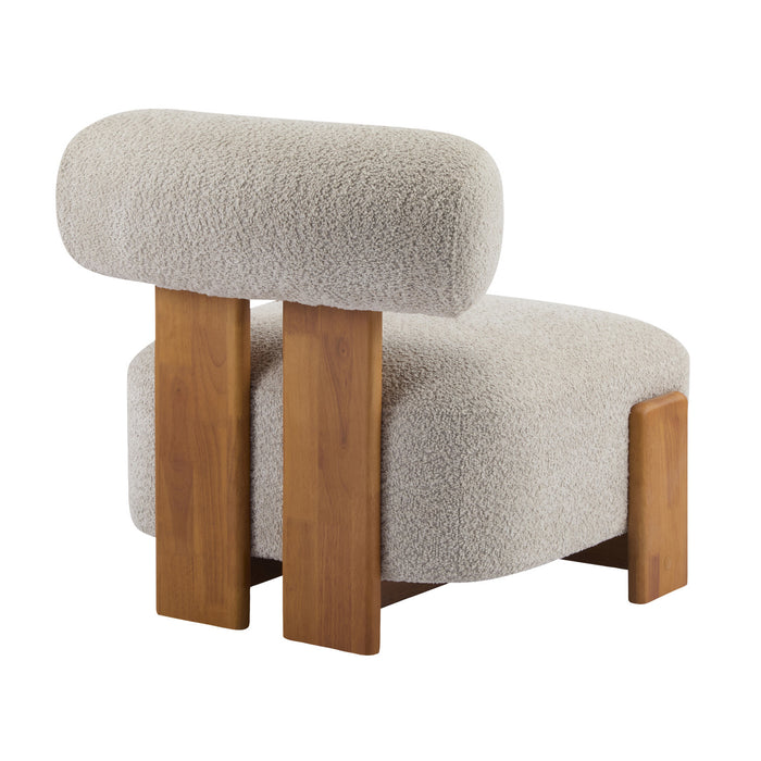 Luma Fauteuil de Salon Moderne en Bouclette a Dossier Enroule et Cadre en Bois Massif, Amande, Naturel