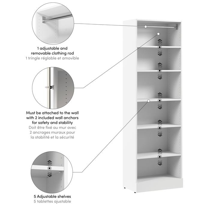 Système de garde-robe et pièce-penderie modulaire Florence de Bestar de 25 po avec tablettes - blanc
