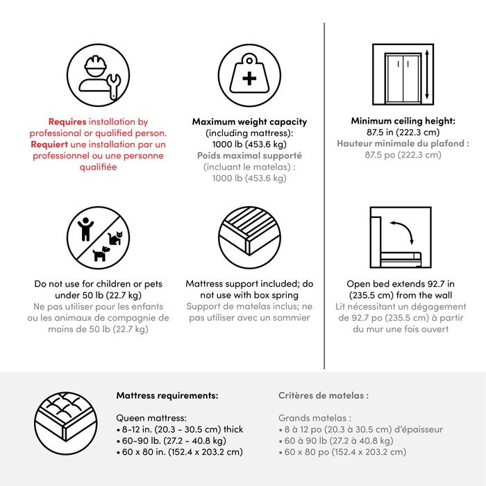 Grand lit escamotable Avalon de Bestar de 87 po (L) avec armoire de rangement et tablette coulissante