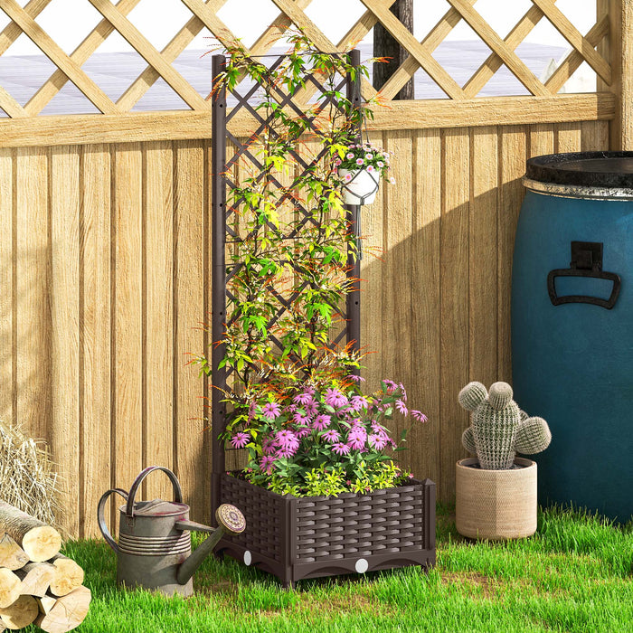 Outsunny Lit Sureleve, Jardiniere Avec Treillis, 16\" X 16\" X 48\"