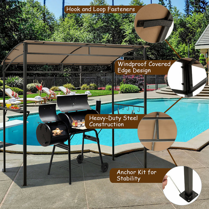 7’x4.5 ’ Grill Gazebo Patio Exterieur Jardin Bbq Auvent Abri De Rangement Crochet Brun