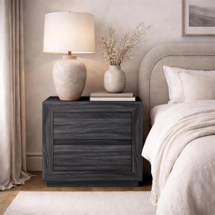 Table de nuit contemporaine Soren 66 cm en gris charbon (2 tiroirs)