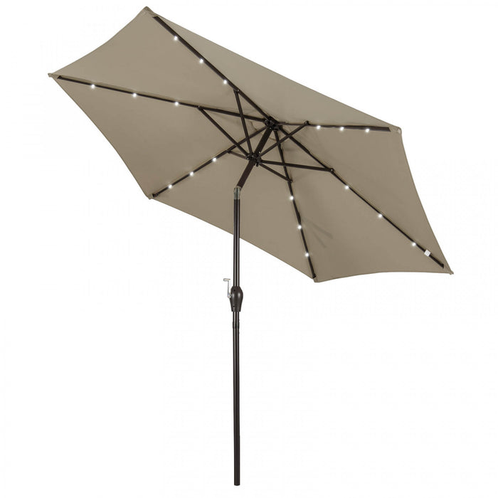 Costway Parasol de marche solaire LED de 9 pieds avec reglage d'inclinaison et manivelle, tan