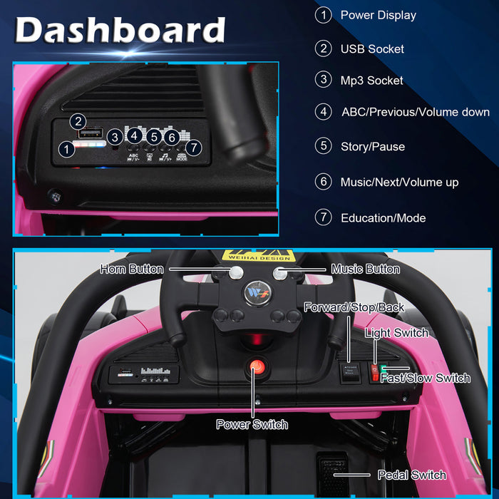 Costway 12v Enfants Rouler Sur La Voiture Electrique Camion De Course Telecommande W / Mp3 & Lumieres Rose