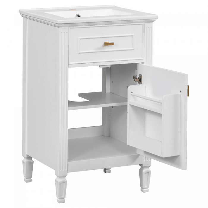 Jocelyn Meuble-lavabo de 20\" avec vasque en ceramique et structure en bois caoutchouc massif, Noir