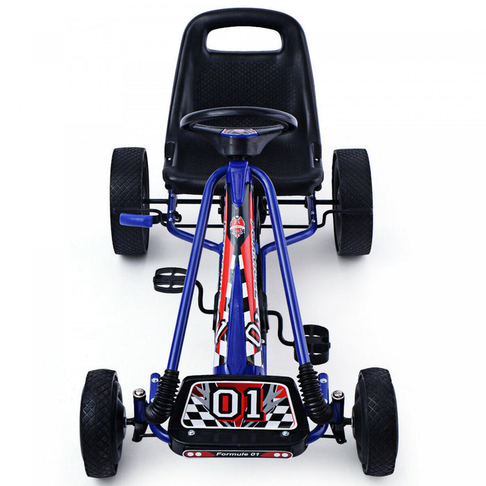 Costway Kart A Pedales Pour Enfant Karting Enfant Velo Et Vehicule D’enfants A L'exterieur Jouet Avec Siege Ajustable 4 Roules Bleu