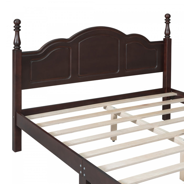 Jessie Lit plateforme style retro avec support a lattes en bois, Taille Queen, Noyer