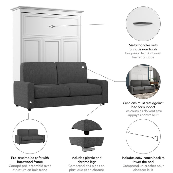 Grand lit escamotable Versatile de Bestar de 78 po (L) avec sofa - blanc