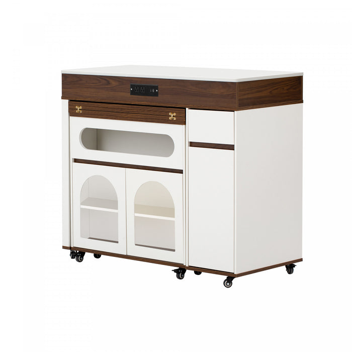 Table a manger extensible Avery avec ilot de cuisine roulant, noyer