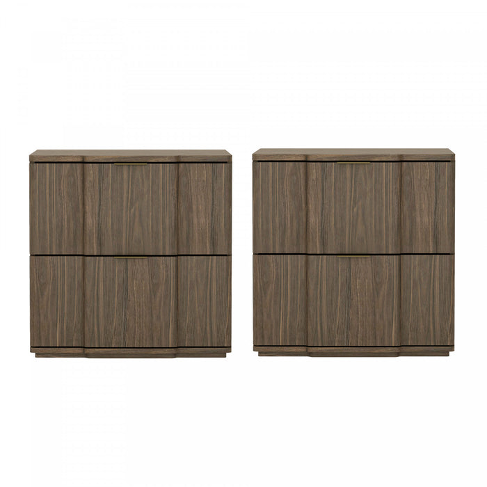 Table de nuit Clive style milieu du siecle 56 cm en noyer et or (2 tiroirs)