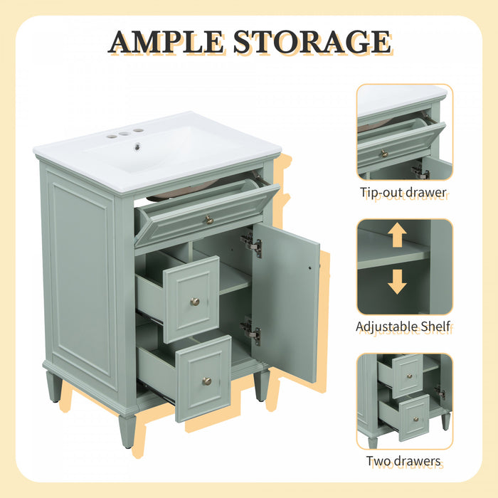 Vivo Meuble-Lavabo Simple 24 po avec Tiroir Bascule et Pieds en Bois Massif, Vert