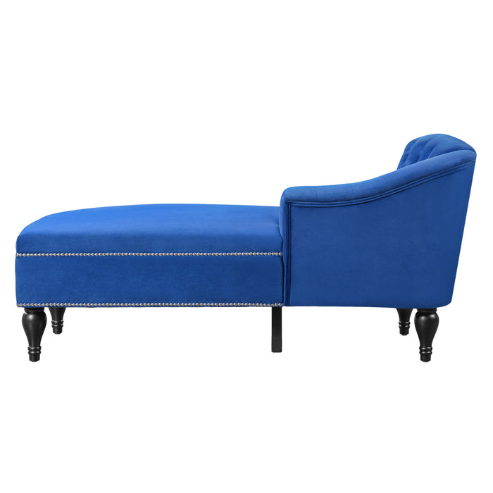 Serena Chaise Longue en Velours a Capitonnage Boutonne et Clous Decoratifs, Bleu