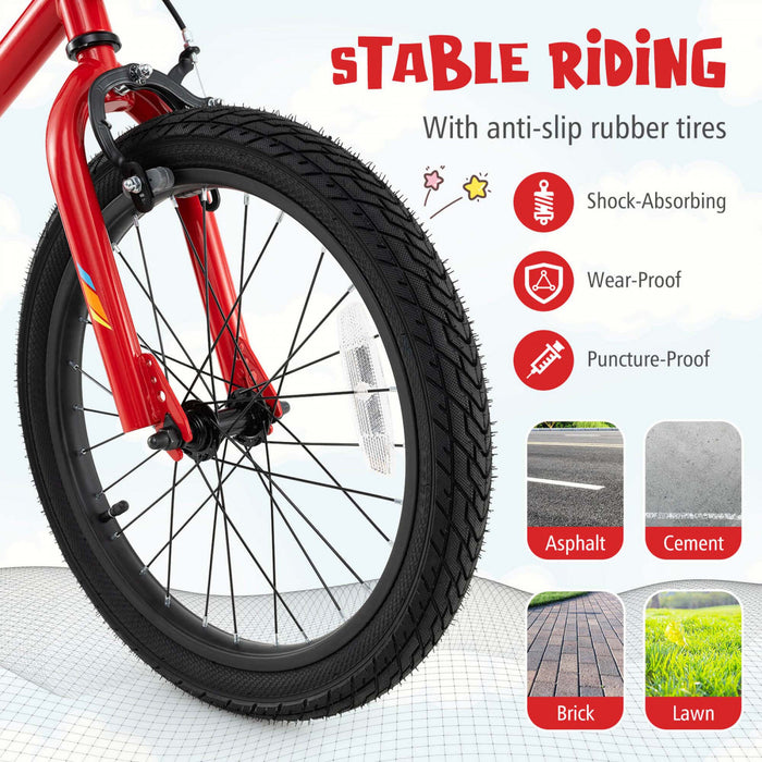 Costway 18\" Led Eclaire Velo Pour Enfants Avec Siege Reglable Coaster Frein Roues D'entrainement Rouge