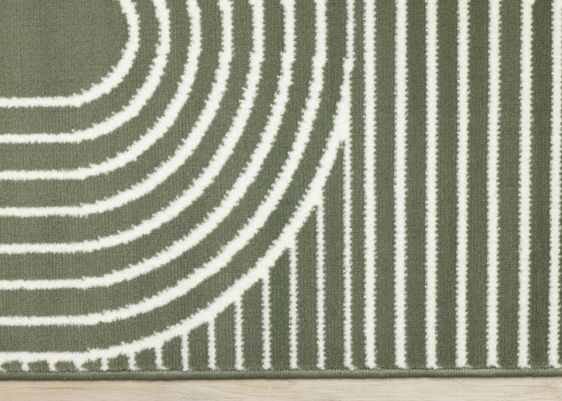 Tapis Florence vert et blanc a motifs geometriques modernes en arches, 6'7\" x 9'6\"