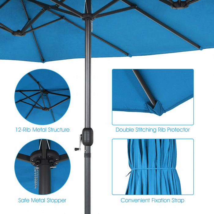 Costway Parasol double face 15FT a manivelle pour patio Jardin marche protection solaire Bleu