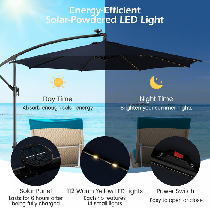Costway Parasol deporte cantilever 10FT 112 LED solaire avec manivelle et inclinaison pour exterieur
