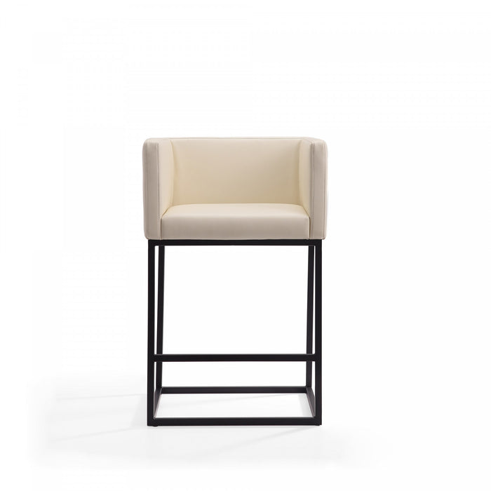 Tabouret de comptoir Embassy style milieu du siecle en metal et tissu creme - Lot de 2