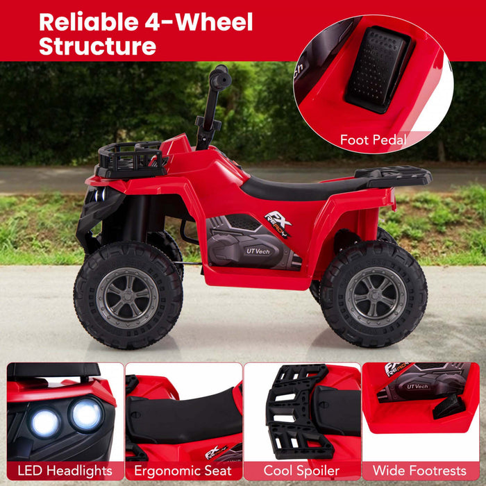Costway Kids Ride Sur Atv Electrique 6v 4 Roues Quad Car Avec Un Bouton De Demarrage Pneus De Bande Rouge