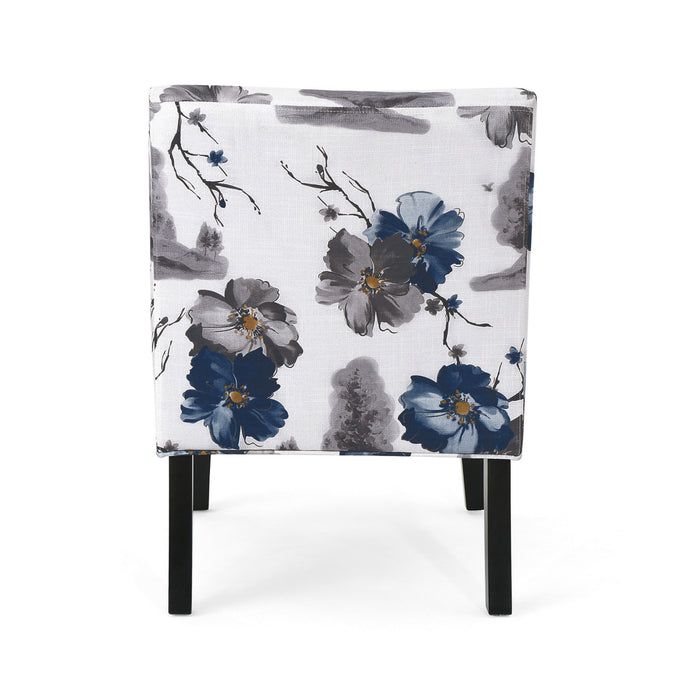 Lot De 2 Fauteuils D’appoint Oliver En Tissu aspect lin Avec Pieds En Bois D’hévéa - Bleu Et Multicolore