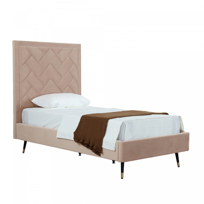 Lit simple moderne Crosby en velours capitonne, coloris nude