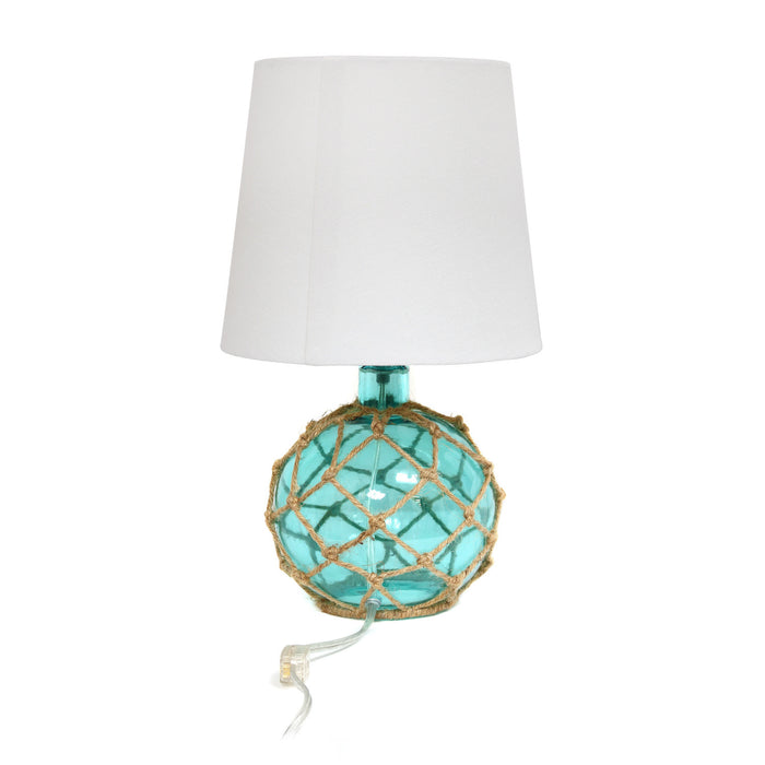 Marelle Lampe de table en verre avec filet de jute, Sarcelle, 14,75 po H