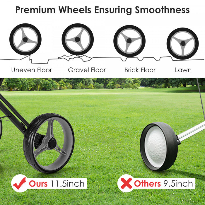 Goplus Pliant 4 Roues Golf Pousser Chariot W / Frein Tableau De Bord Poignee Reglable Gris