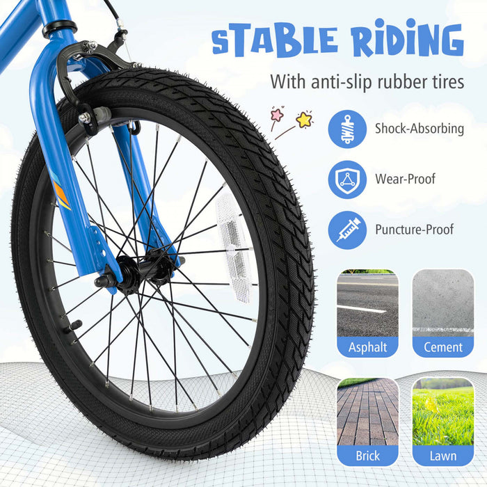Costway 18\" Led Eclaire Velo Pour Enfants Avec Siege Reglable Coaster Frein Roues D'entrainement Bleu