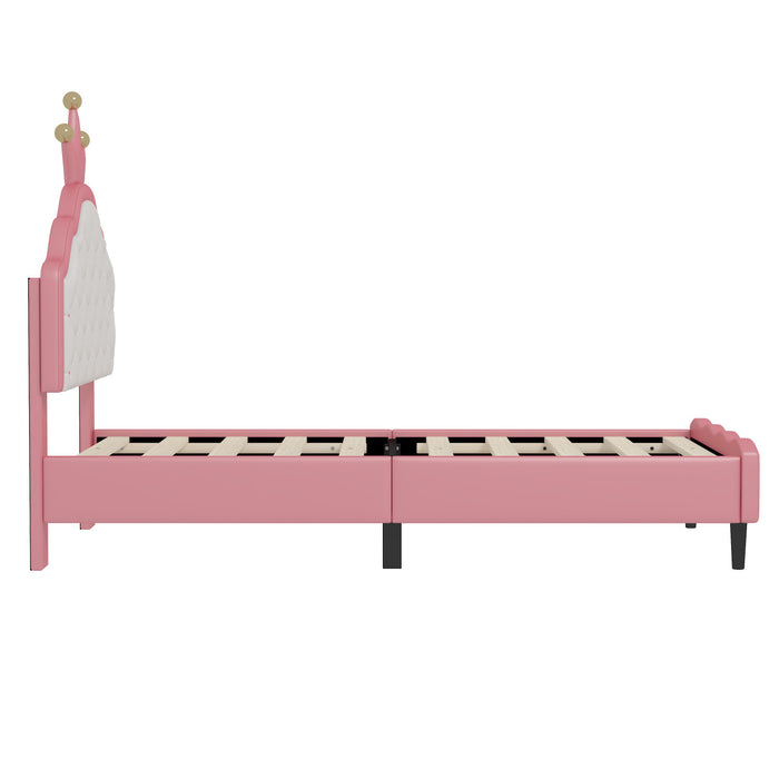 Lily Lit de Princesse Fantaisie Couronne Elegante avec Tete de Lit en Cuir PU Capitonne, Taille Twin
