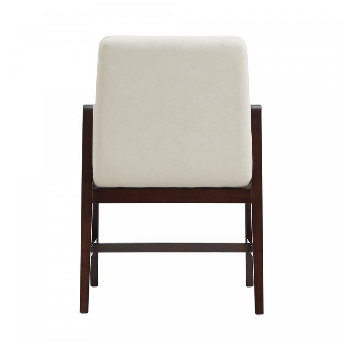 Fauteuil moderne en bois et velours Stella, coloris creme