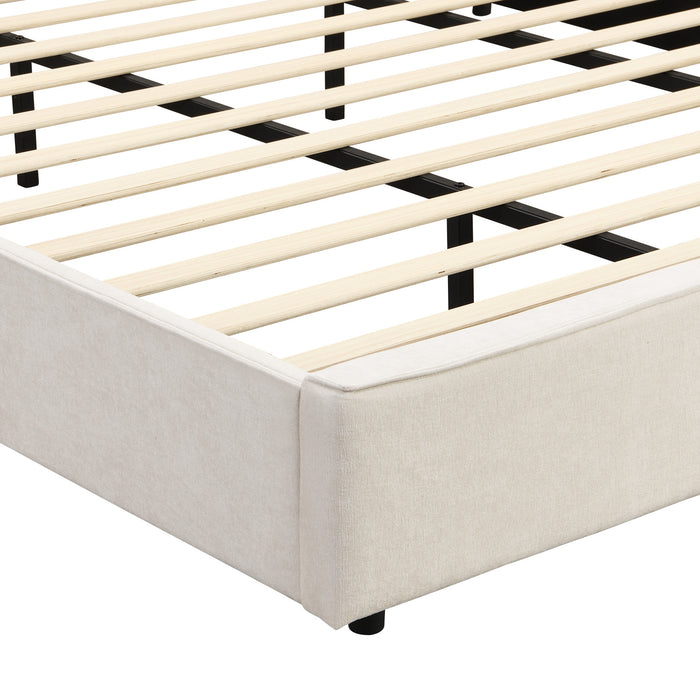 Lit Olivia Rembourre avec Tete de Lit Ailes et Ports USB, Taille King - Beige